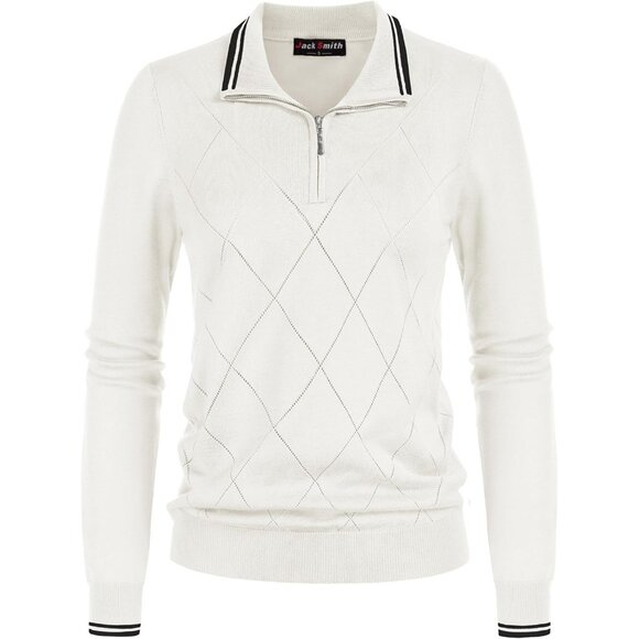 Sweaters for Women Long Sleeve Quarter Zipper Collar Polo Ribbed Knit Golf Tops - Picture 1 of 7